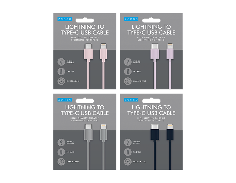 Type-C to Lightning Coloured Cable 1M